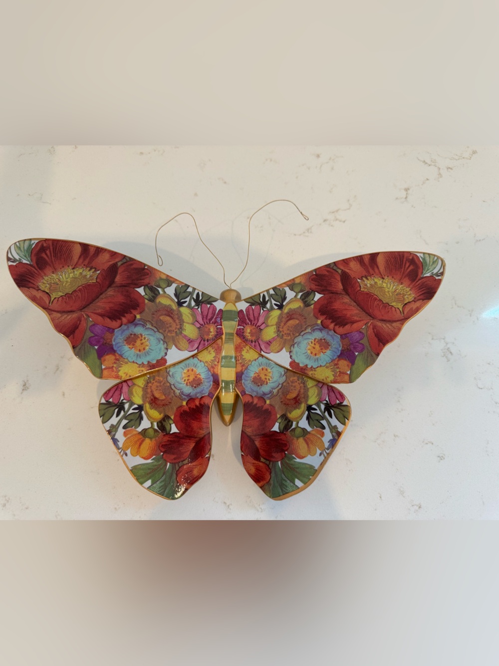 MacKenzie-Childs Flower Market Butterfly Wall Decor Floral Gold 12” x 8”